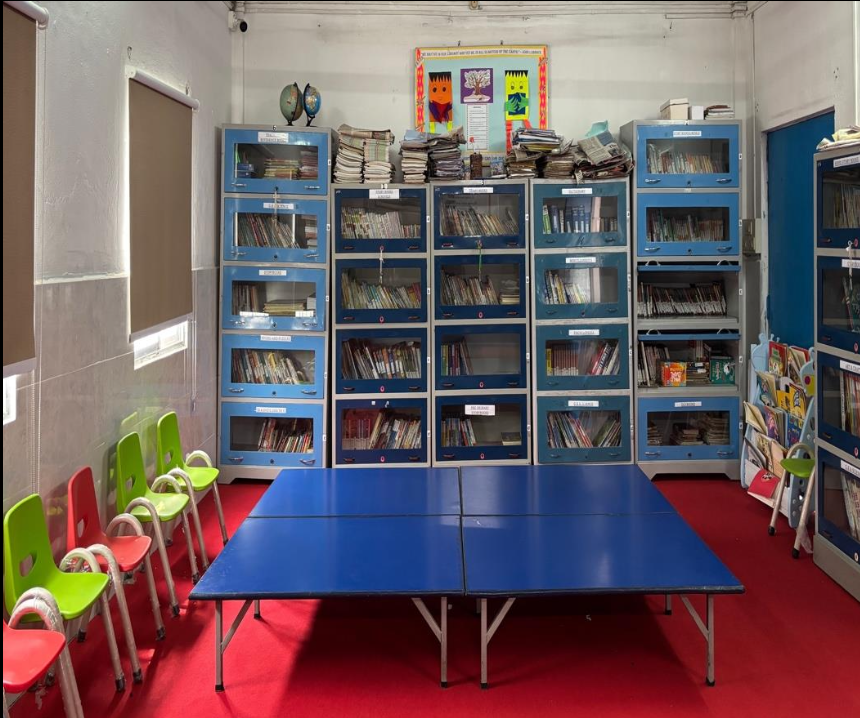 School library with students reading